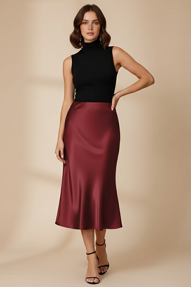 Jupe Midi En Satin De Soie