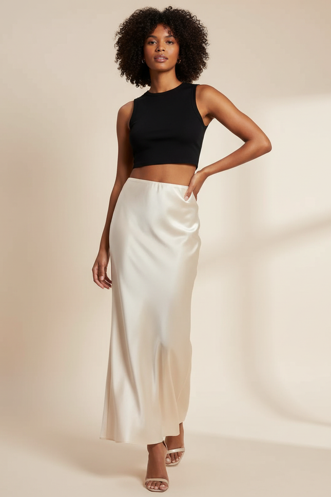 Jupe Satin Crème Fluide Chic