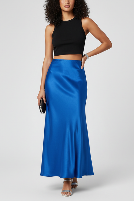 Jupe Satin Bleue Coupe Sirène Chic