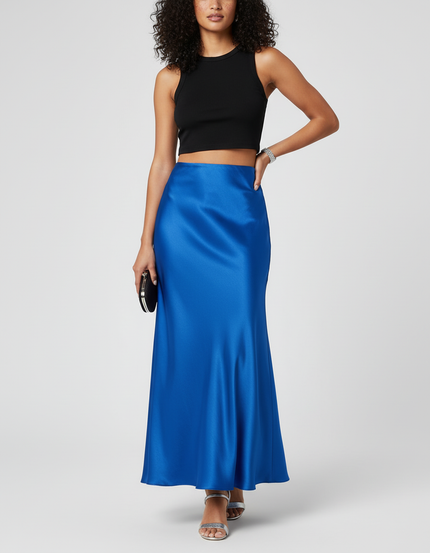 Jupe Satin Bleue Coupe Sirène Chic