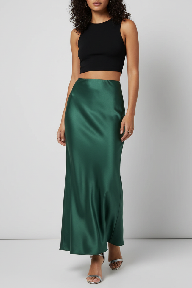 Jupe Satin Vert Émeraude Fluide Élégante