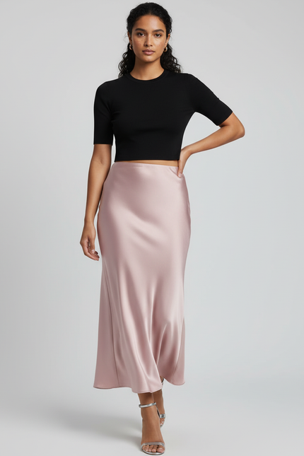 Jupe Satin Rose Poudré Fluide Chic Délicate