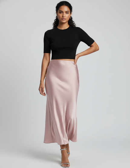 Jupe Satin Rose Poudré Fluide Chic Délicate