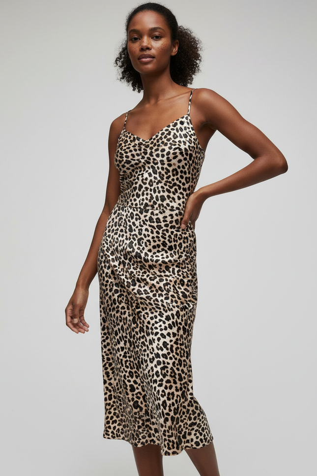 Jupe Satin Léopard Fluide Élégante Chic