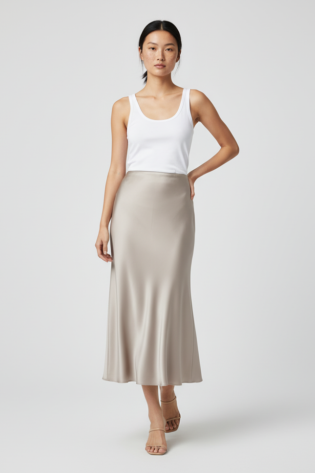 Jupe Satin Champagne Fluide Élégante