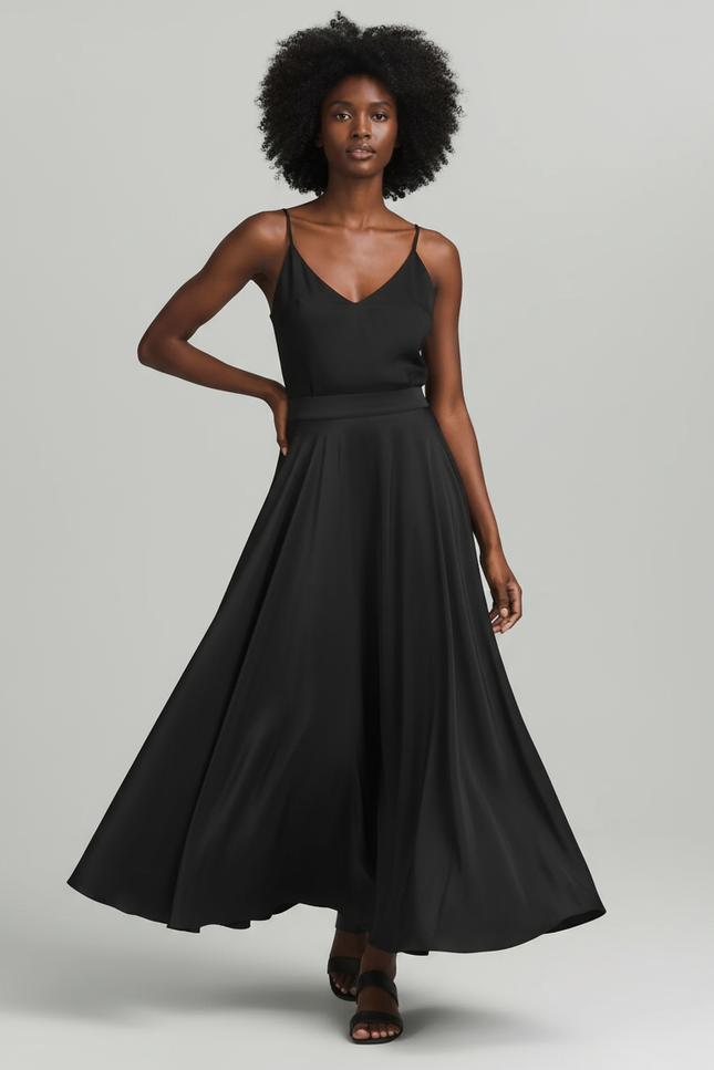 Jupe Satin Noir Fluide Élégante Moderne