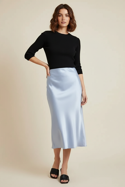 Jupe Satin Taille Elastique Droite