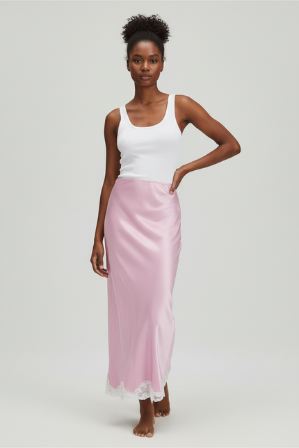 Jupe Satin Rose Dentelle Élégante