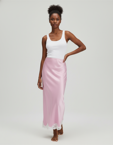 Jupe Satin Rose Dentelle Élégante