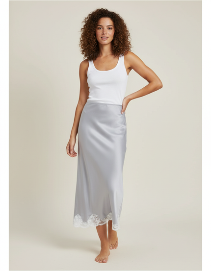 Jupe Satin Gris Dentelle Élégante