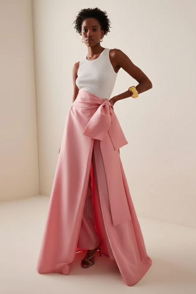 Jupe Satin Rose Fendue Élégante