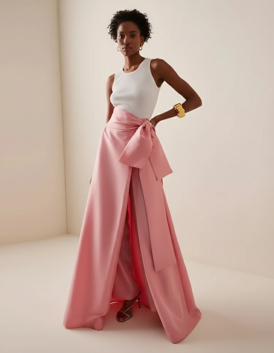 Jupe Satin Rose Fendue Élégante