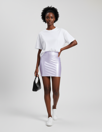 Jupe Satin Brillante Lilas Décontractée