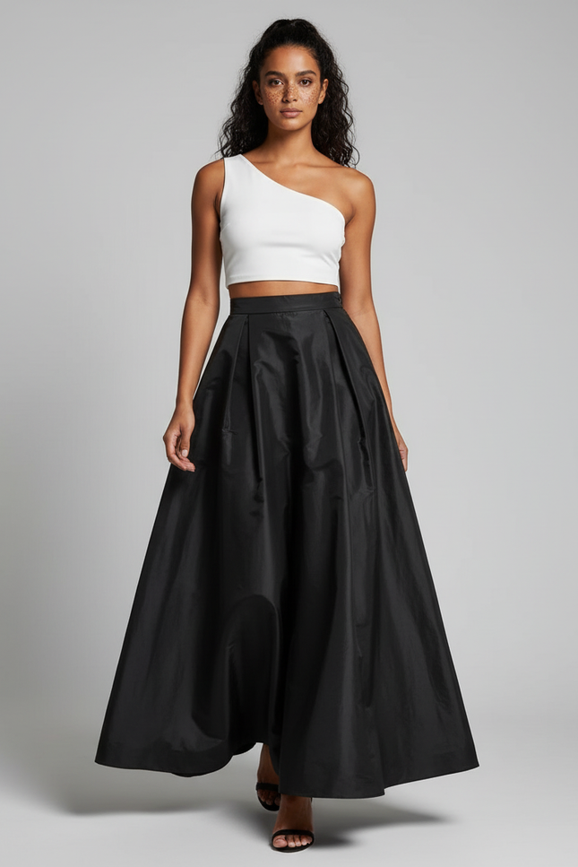 Jupe Satin Noir Plissée Élégante