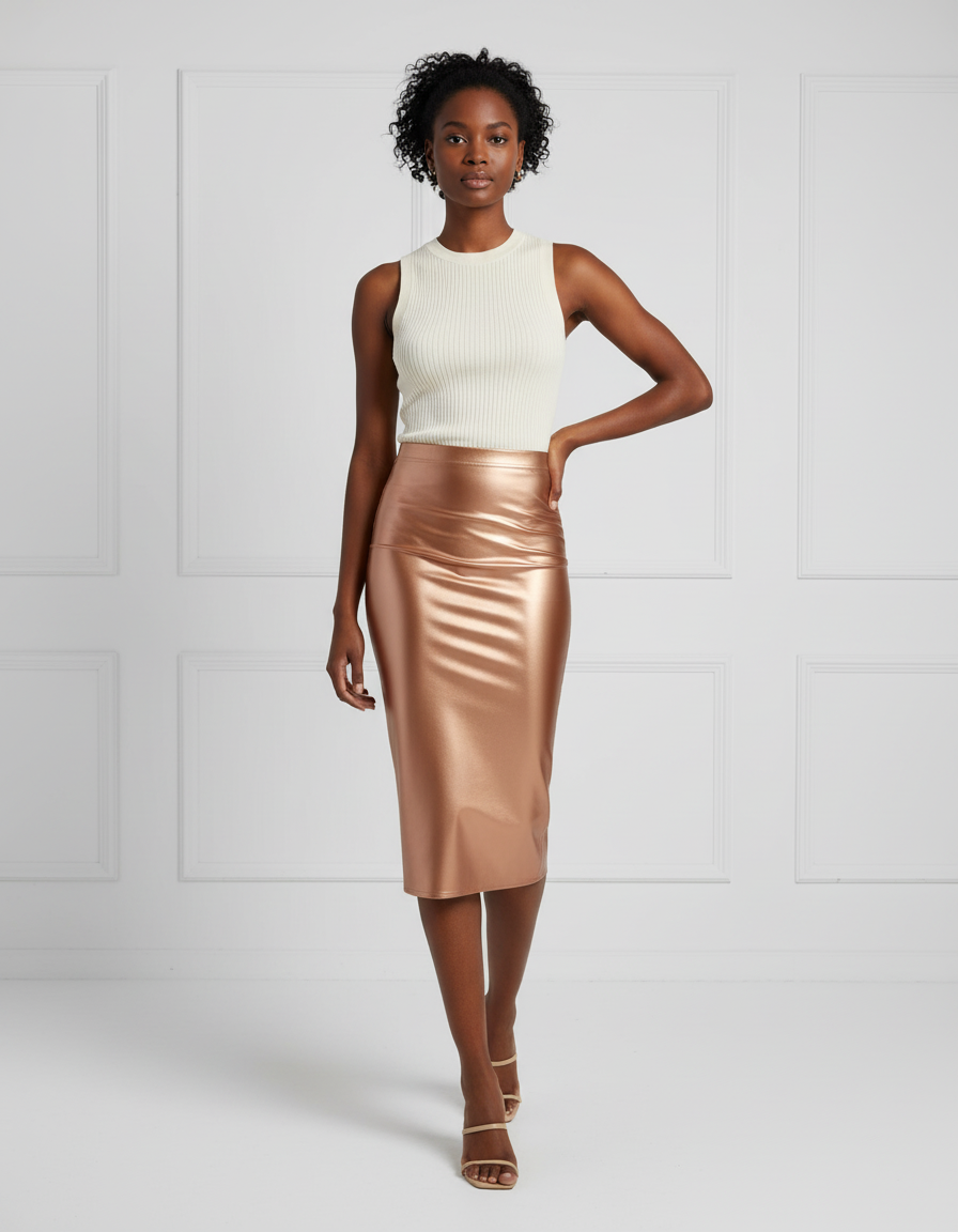 Jupe Satin Cuivrée Brillante Chic