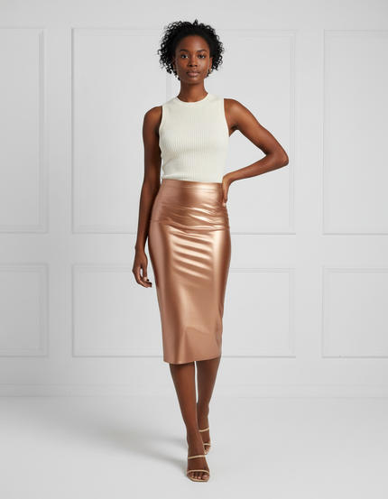 Jupe Satin Cuivrée Brillante Chic