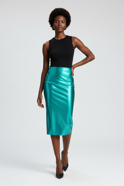 Jupe Satin Turquoise Brillante Élégante