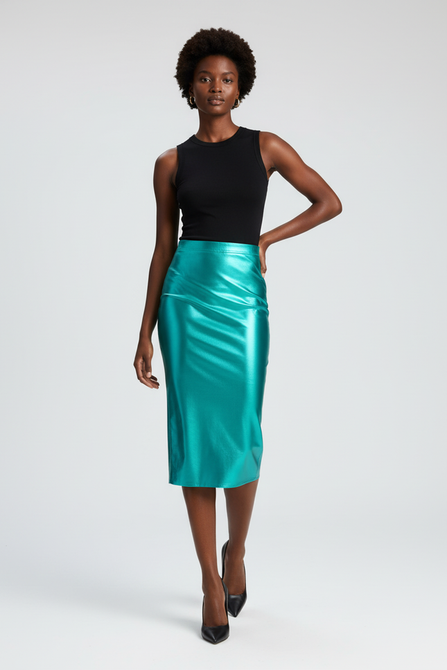 Jupe Satin Turquoise Brillante Élégante