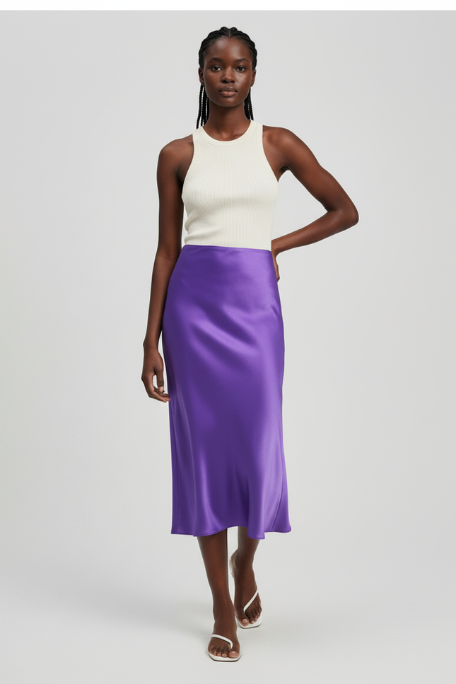Jupe Satin Violette Fluide Élégante Mystérieuse