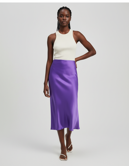 Jupe Satin Violette Fluide Élégante Mystérieuse