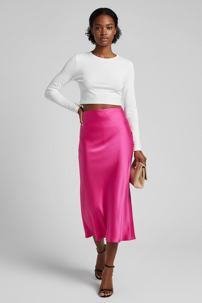 Jupe Satin Rose Fuchsia Fluide