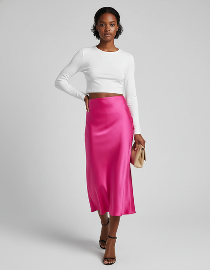 Jupe Satin Rose Fuchsia Fluide