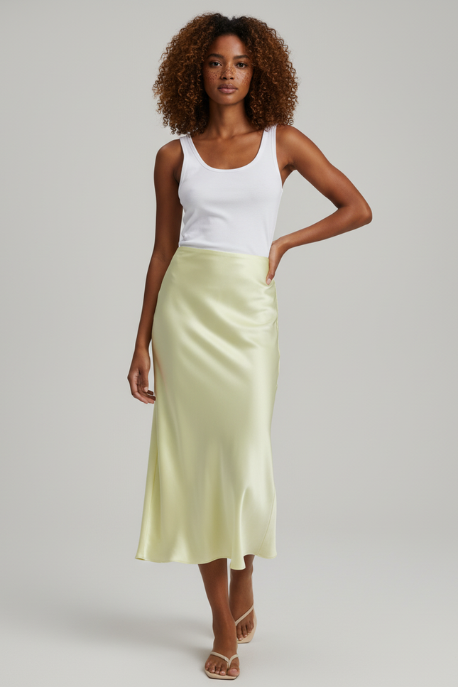 Jupe Satin Longue Citron Chic