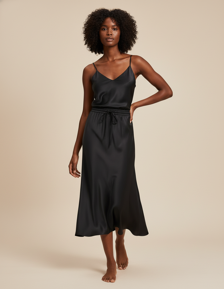 Jupe Noire Ceinture Satin