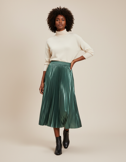 Jupe Verte Longue Plissée Satin