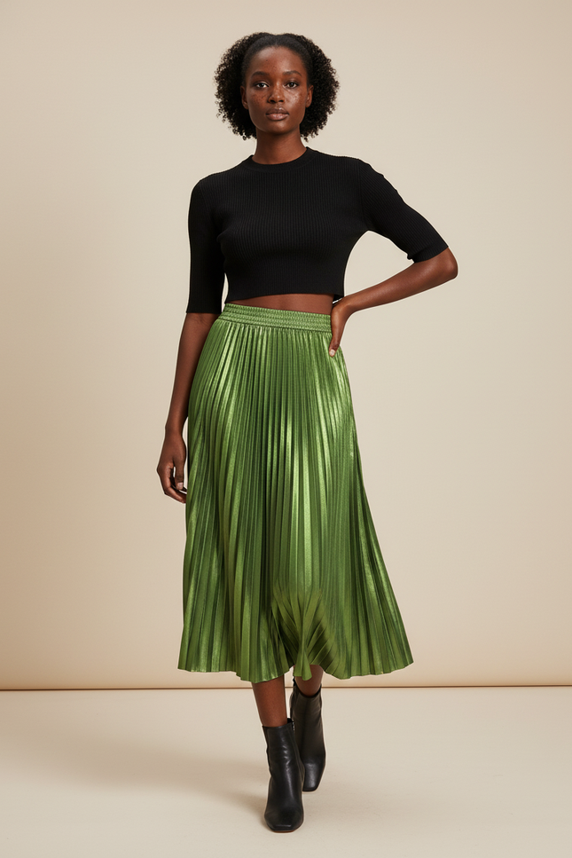Jupe Plissée Satin Vert