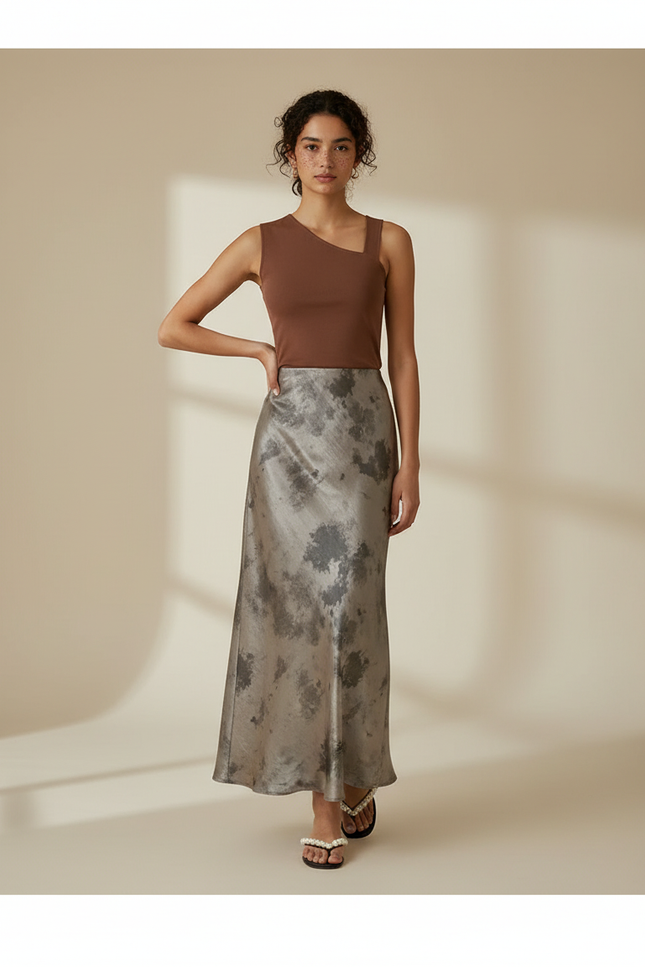 Jupe Longue Satin Grise