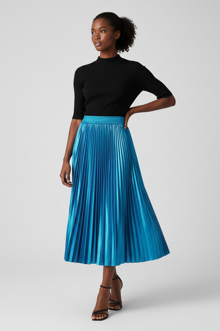Jupe Bleue Longue Plissée Satin