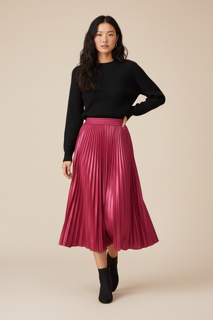 Jupe Plissée Rose Satin