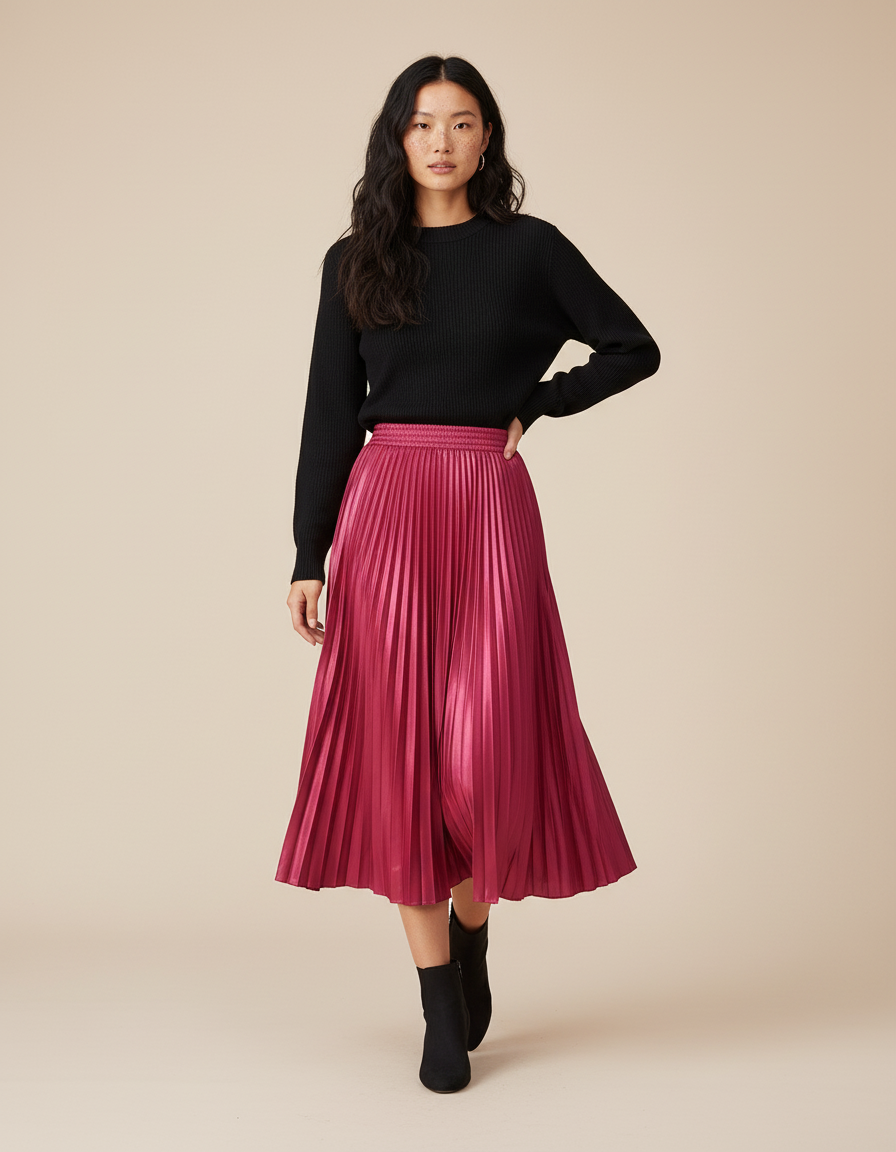 Jupe Plissée Rose Satin