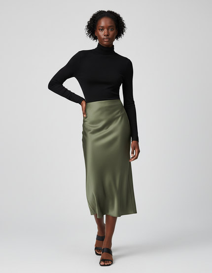 Jupe Satin Verte Midi Élégante Chic