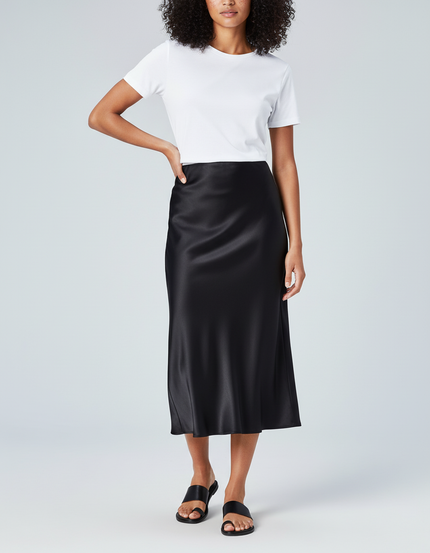 Jupe Satin Noire Midi Élégante Citadine