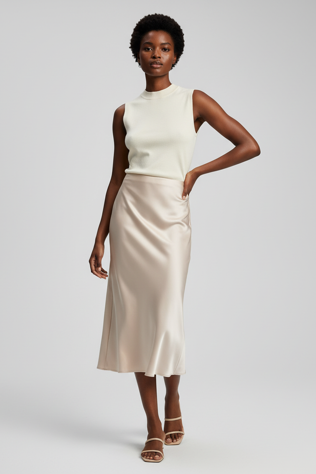Jupe Satin Champagne Fluide Élégante Raffinée