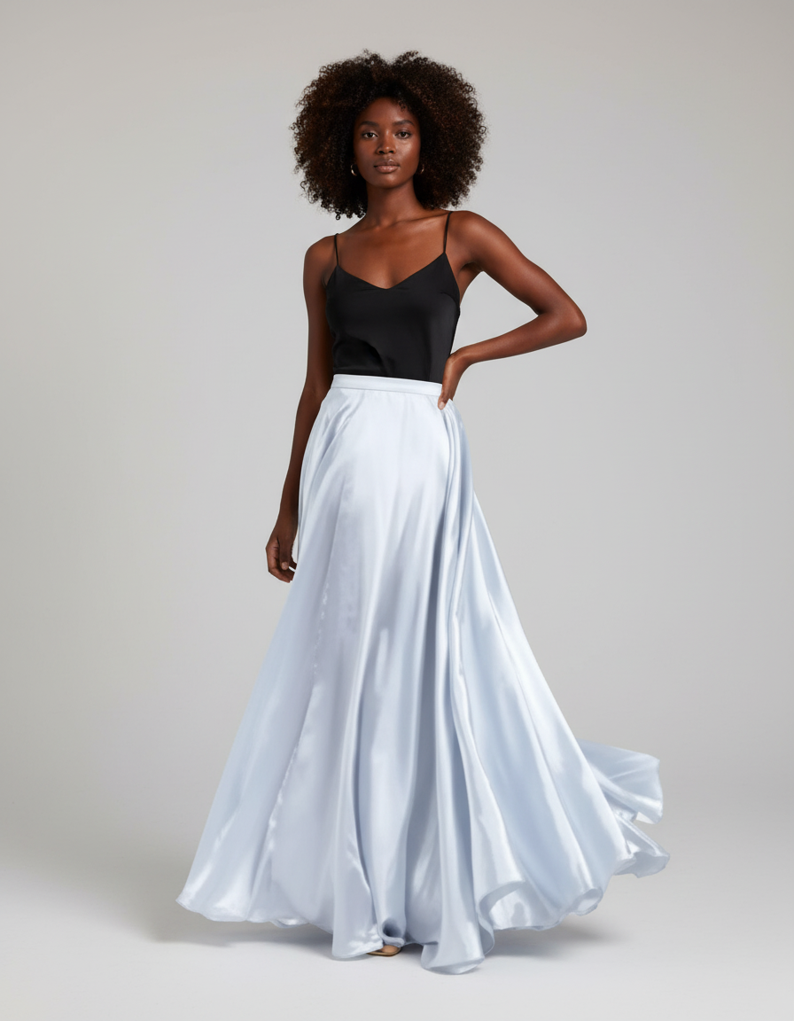 Jupe Satin Bleu Ciel