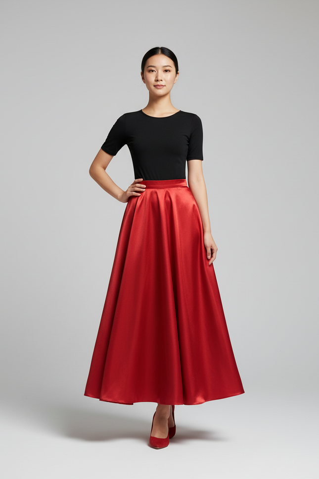 Jupe Longue Satin Rouge