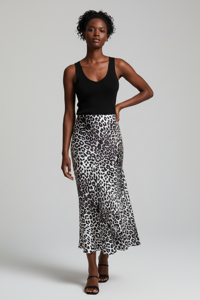 Jupe Longue Satin Leopard