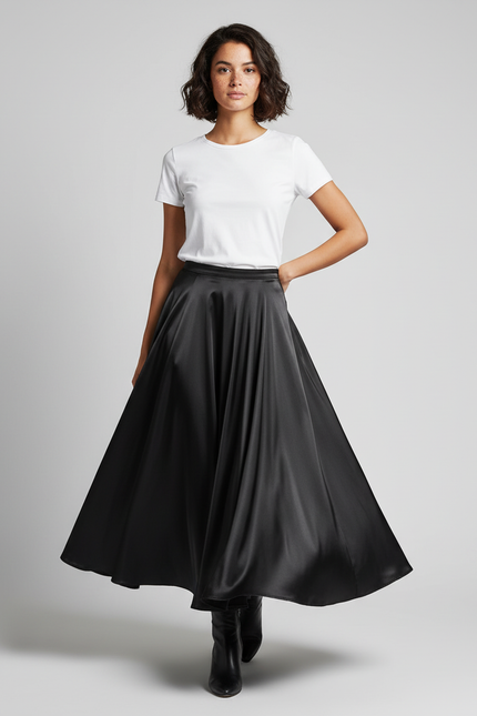 Jupe Plissée Satin Noire