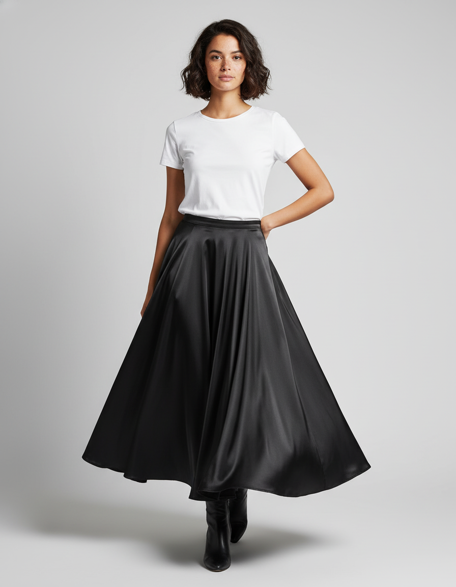 Jupe Plissée Satin Noire