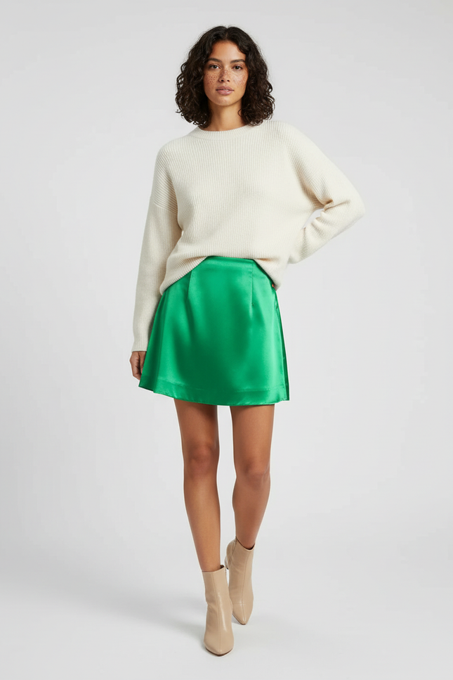 Jupe Satin Verte Mini Chic