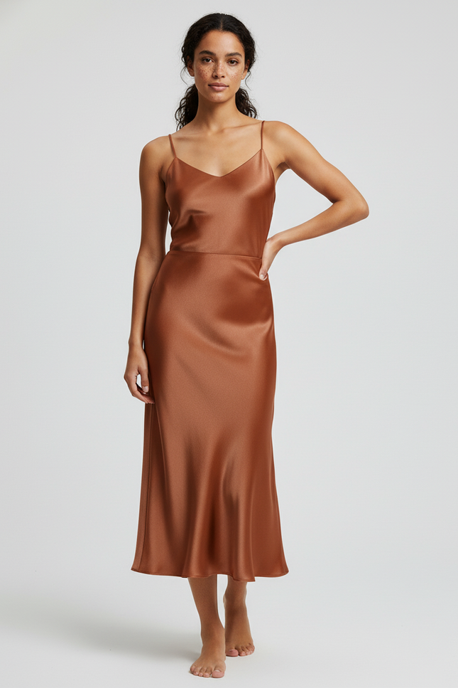 Jupe Satin Cuivrée Fluide Élégante