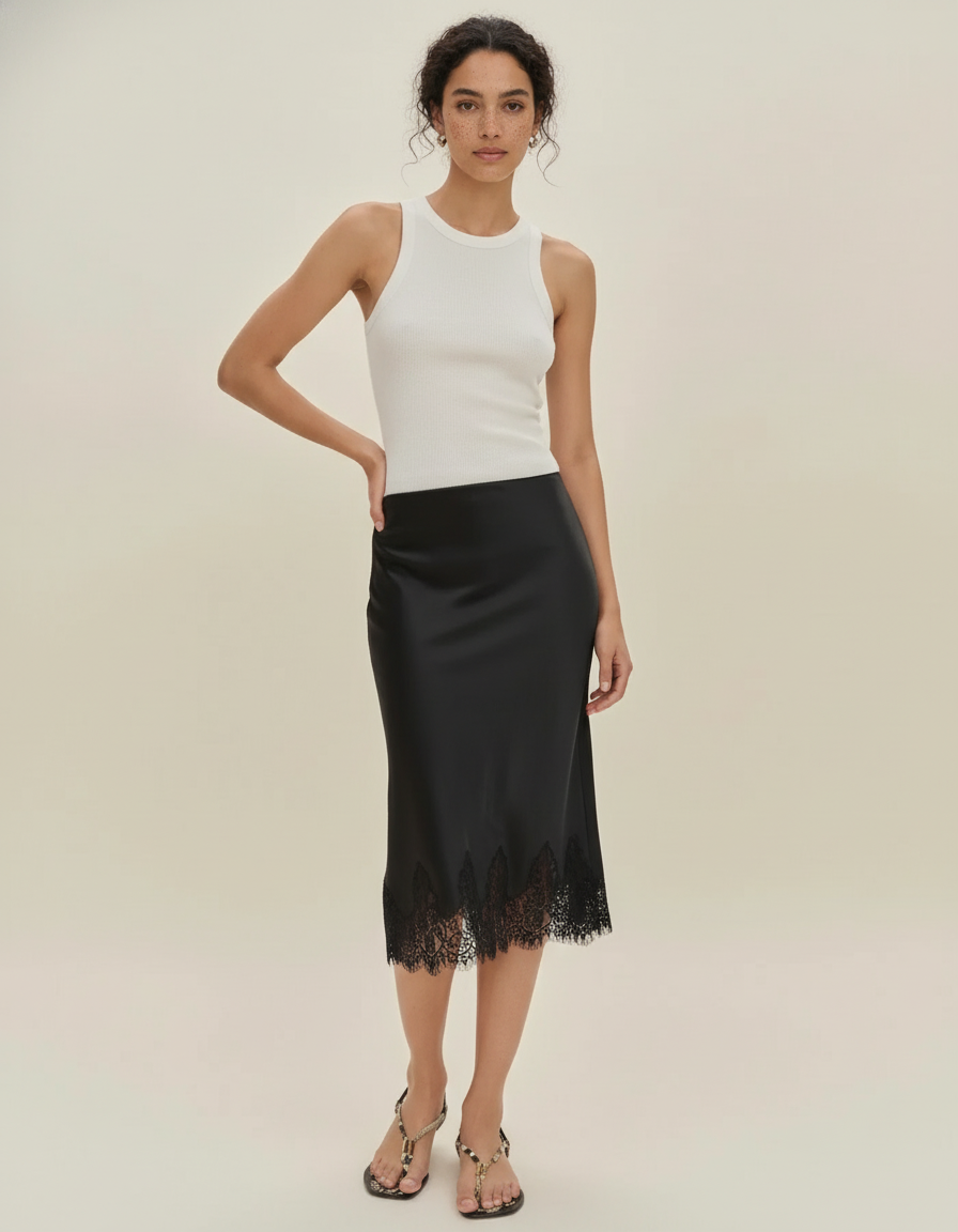 Jupe Midi Satin Style Nuisette
