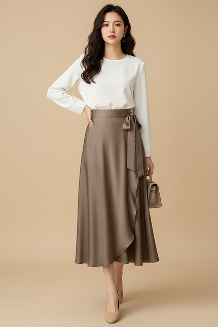 Jupe Portefeuille Longue En Satin De Coton