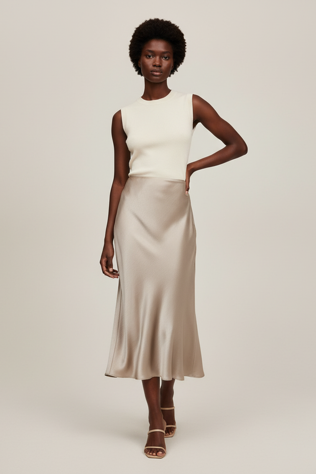 Jupe Satin Champagne Fluide Élégante Sophistiquée