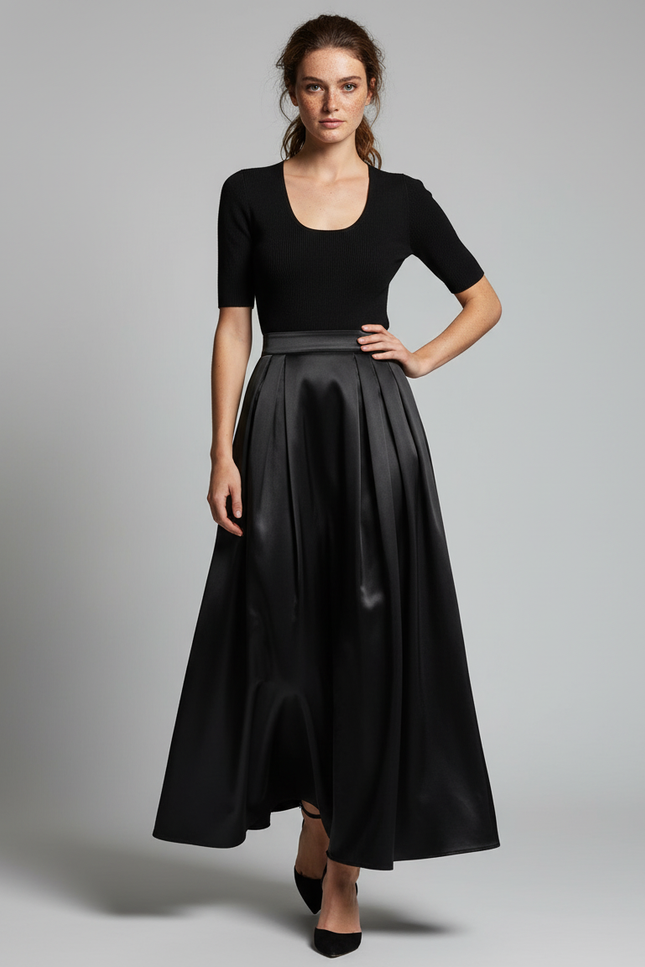 Jupe Plissée Noire Satinée