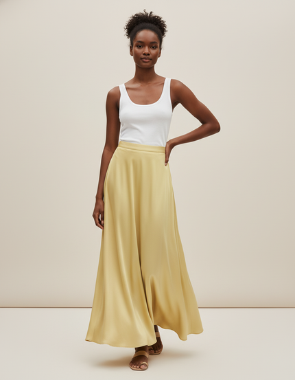 Jupe Satin Jaune Longue Fluide Ensoleillée