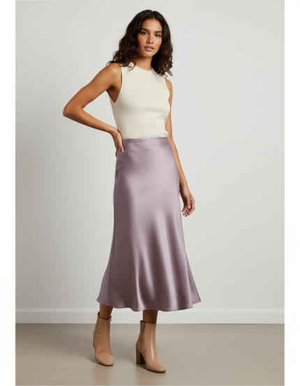 Jupe Satin Lilas Midi Élégante